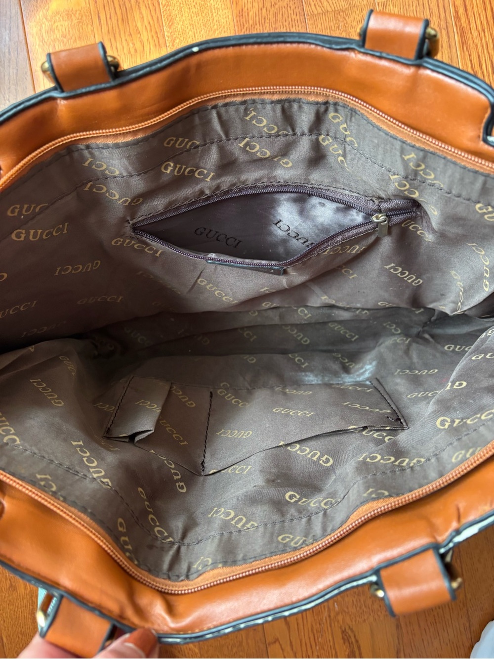 Gucci Brown Monogram Tote with Green & Red Stripe - Picture 4 of 13